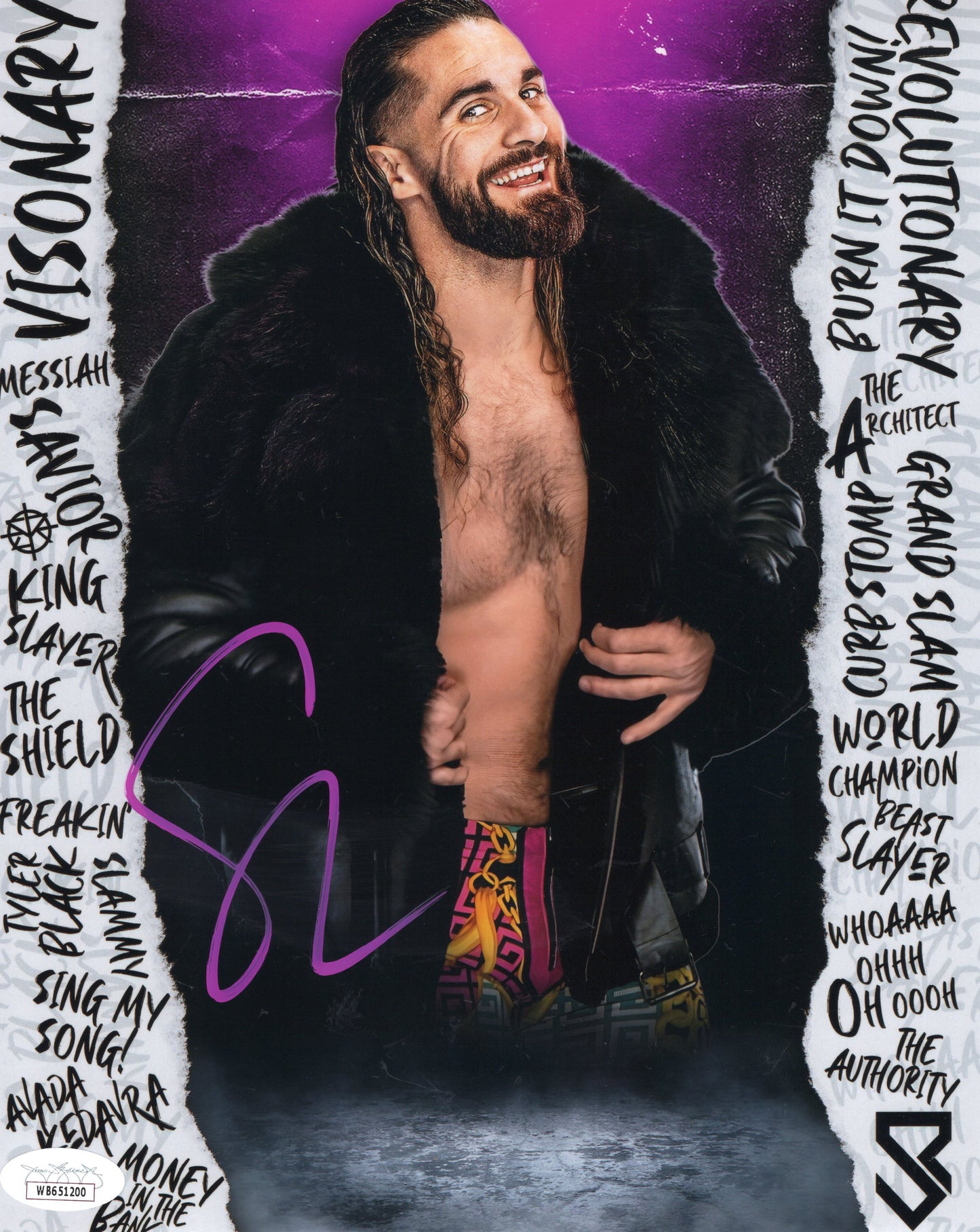 Seth Rollins (metallic 8x10 photo) JSA COA FUNHOUSE METALLIC WWE autographed