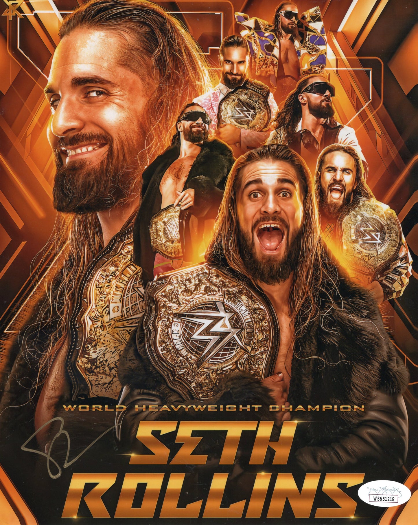 Seth Rollins (metallic 8x10 photo) JSA COA FUNHOUSE METALLIC WWE autographed