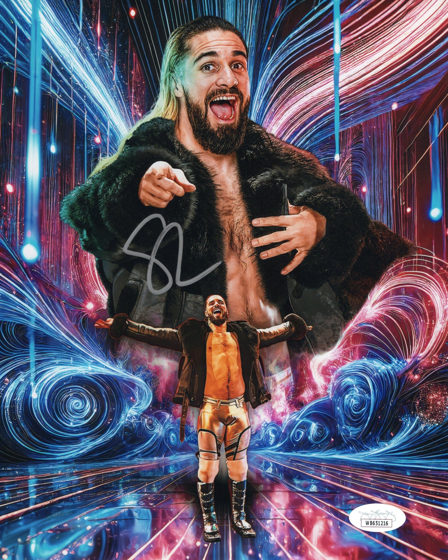Seth Rollins (metallic 8x10 photo) JSA COA FUNHOUSE METALLIC WWE autographed