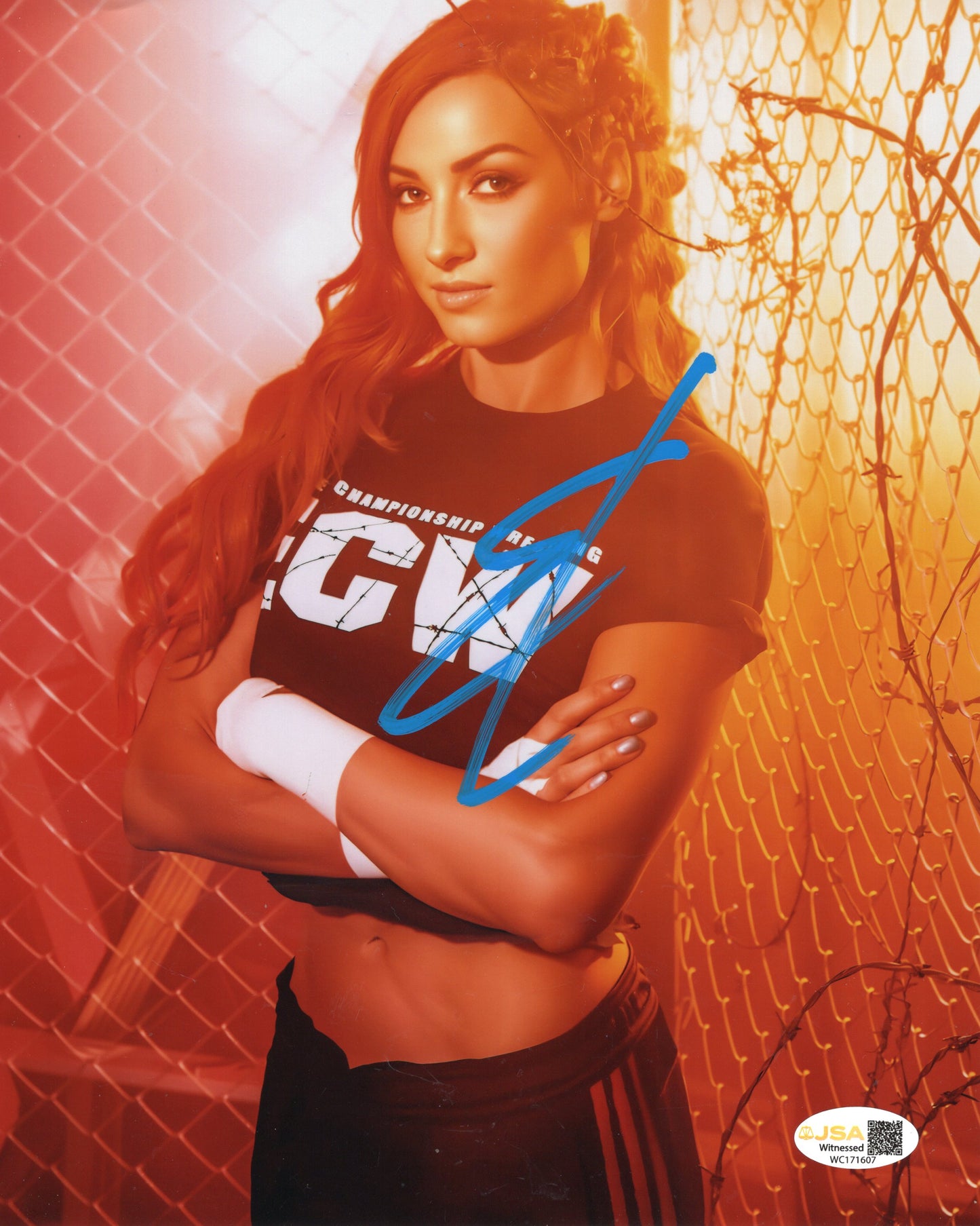 Becky Lynch (metallic 8x10) FUNHOUSE photo signed auto autographed JSA WITNESSED COA