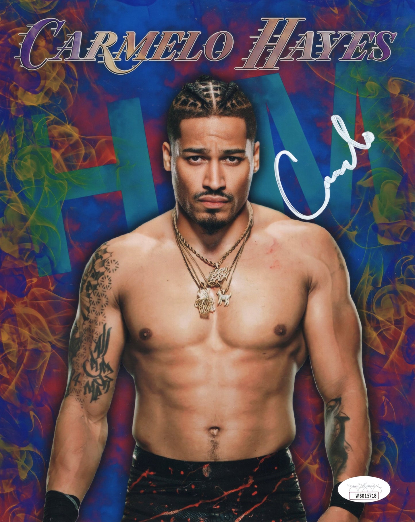 Carmelo Hayes (metallic 8x10) funhouse WWE JSA COA photo signed auto autographed