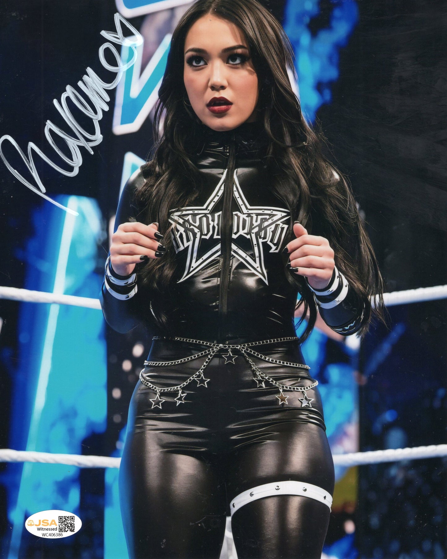Roxanne Perez (metallic 8x10) FUNHOUSE JSA certed NXT WWE photo signed autographed