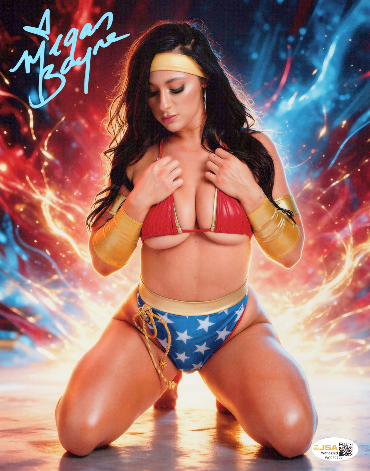 Megan Bayne (metallic 8x10 photo) FUNHOUSE JSA COA AEW autographed