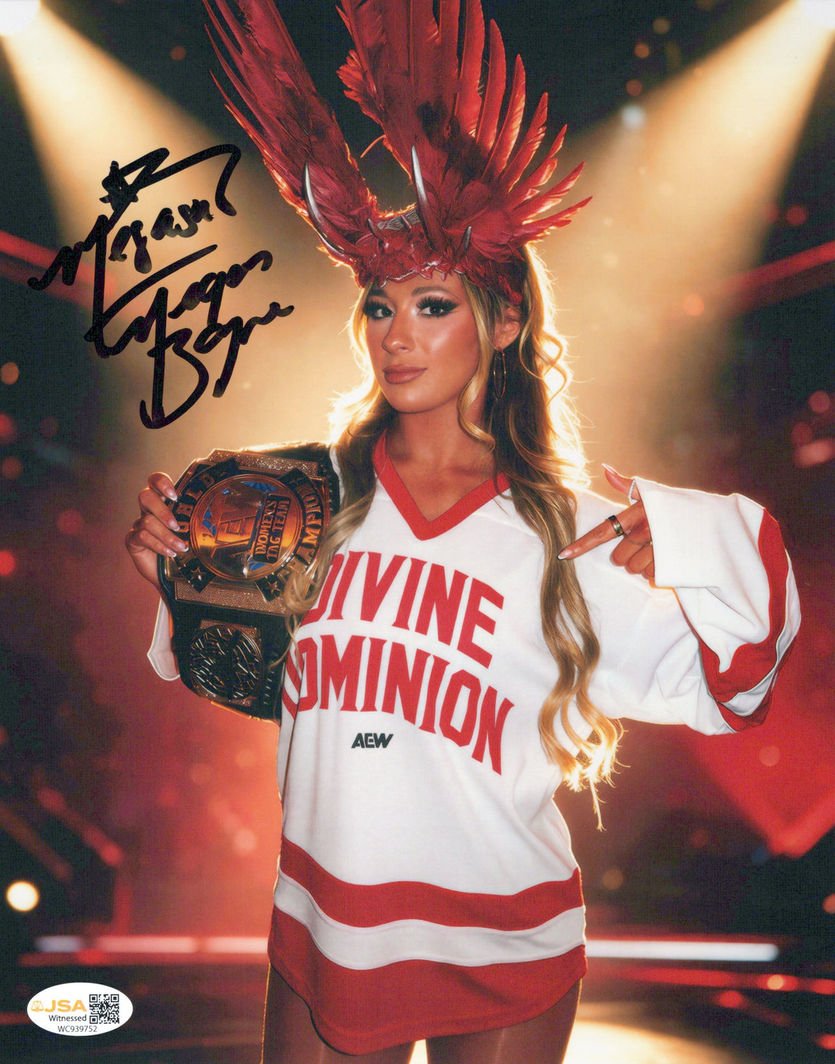 Megan Bayne (metallic 8x10 photo) FUNHOUSE JSA COA AEW autographed