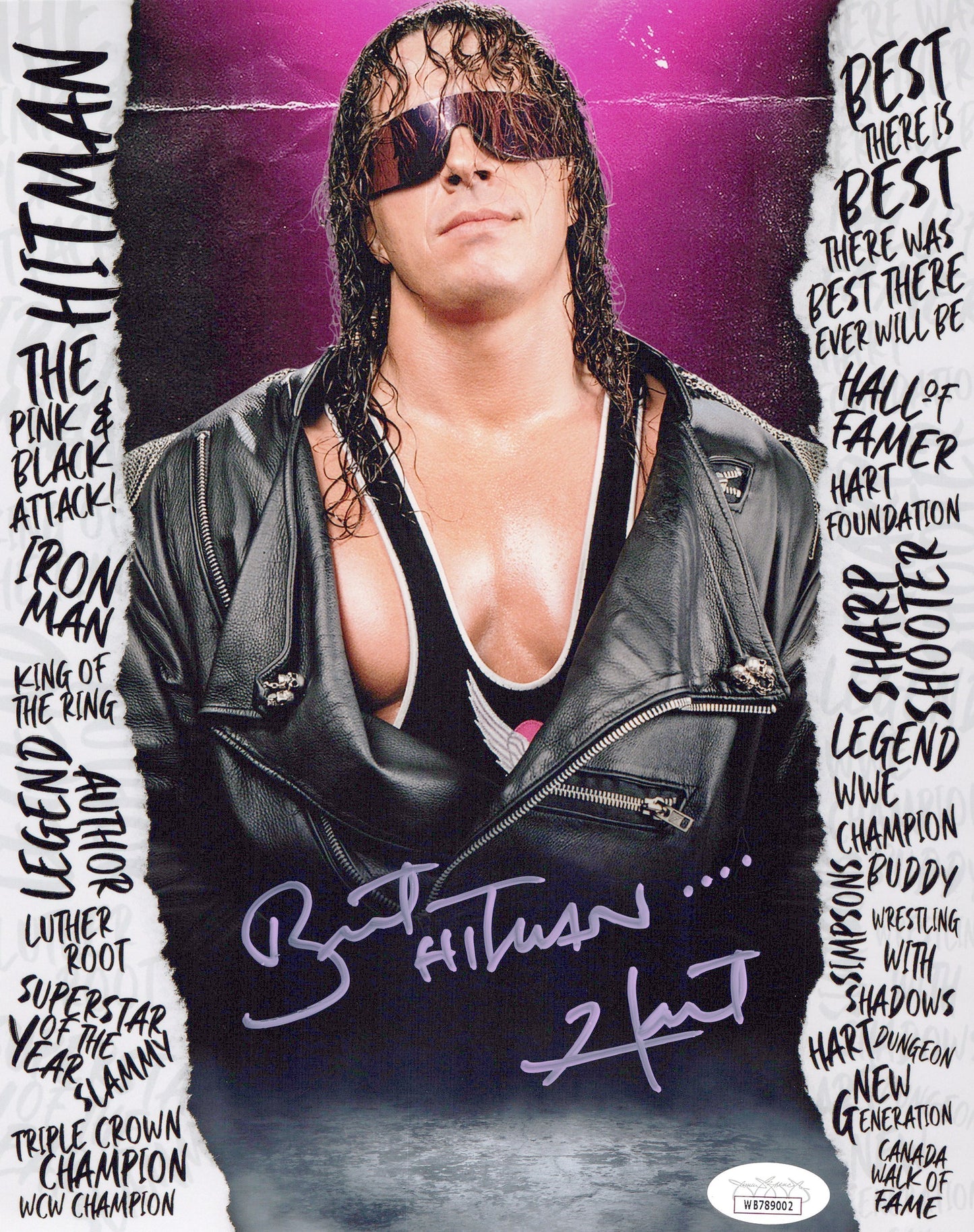 Bret Hart Wordart Funhouse (metallic 8x10) JSA WWE photo signed