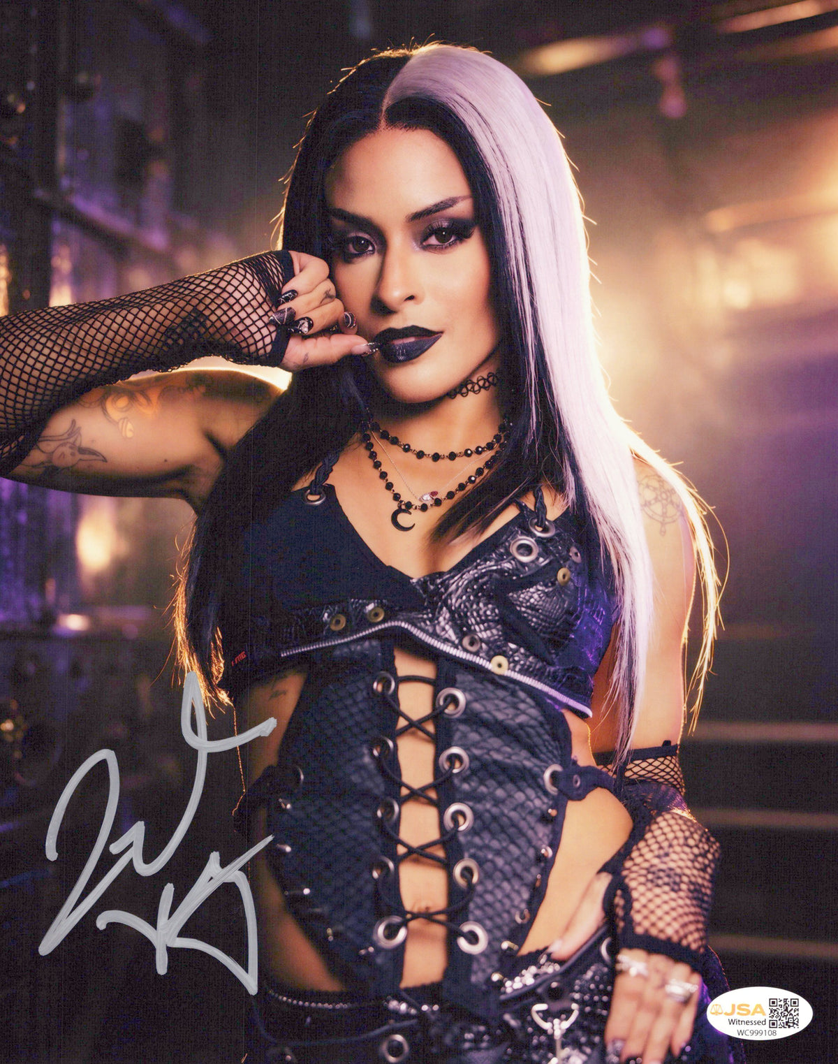 Zelina Vega Xenia Thea Trinidad (metallic 8x10 photo) JSA COA FUNHOUSE WWE autographed