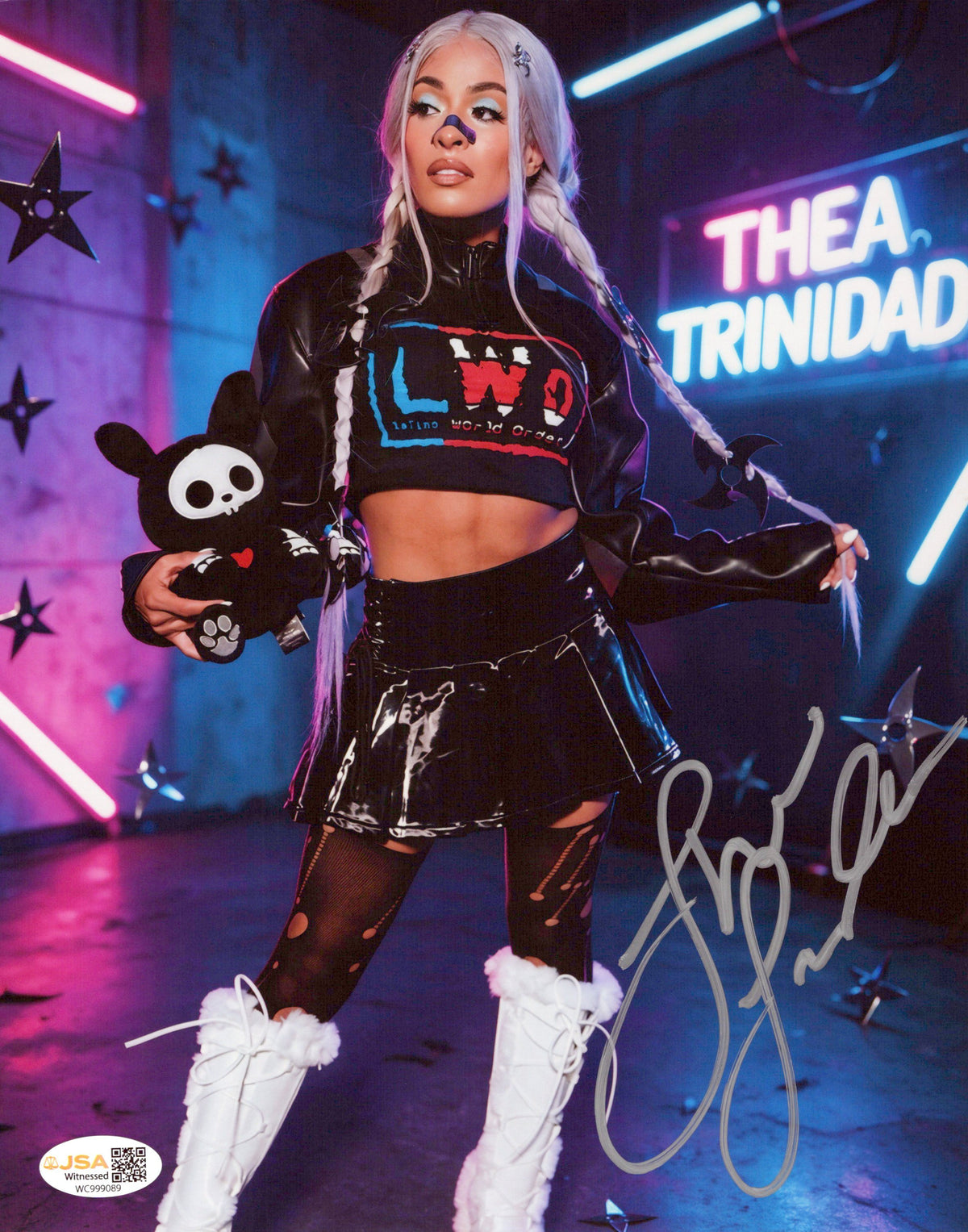 Zelina Vega Xenia Thea Trinidad (metallic 8x10 photo) JSA COA FUNHOUSE WWE autographed