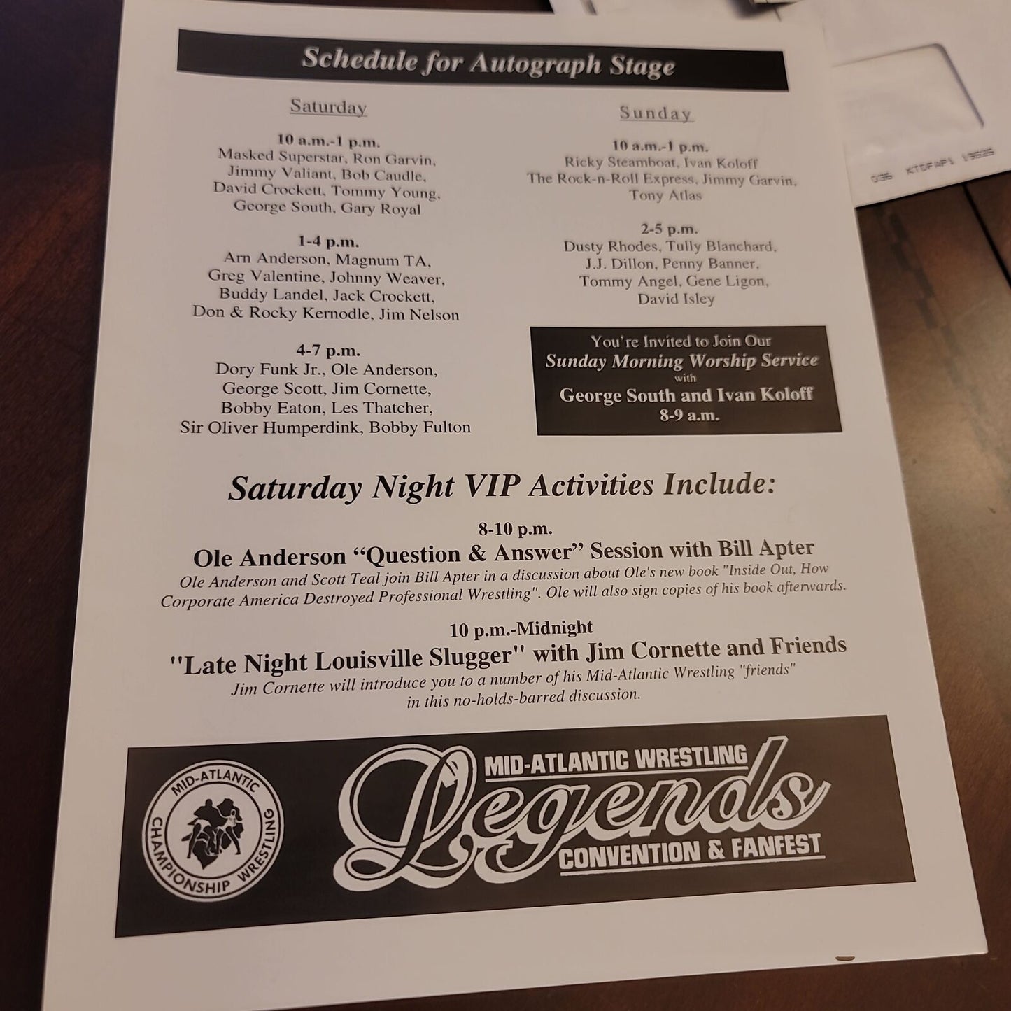 Multisigned 2004 mid-atlantic championship wrestling fanfest program signed pho