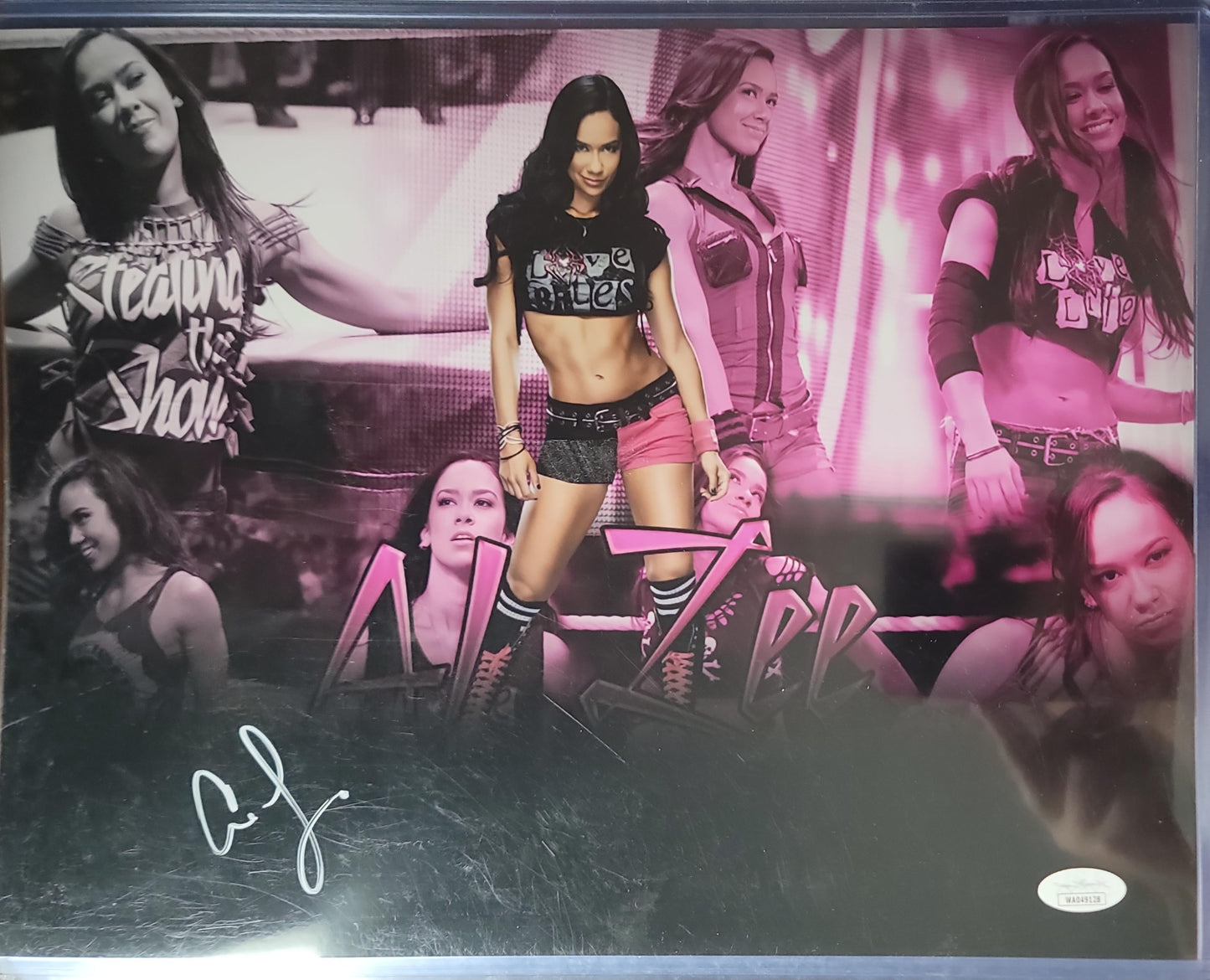 AJ Lee (metallic 11X14) Autograph signed Photo jsa WWE funhouse Sexy auto