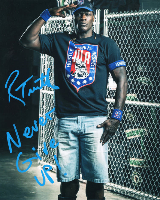 R Truth inscribed (8x10) funhouse metallic photo signed auto autographed WWE inscribed