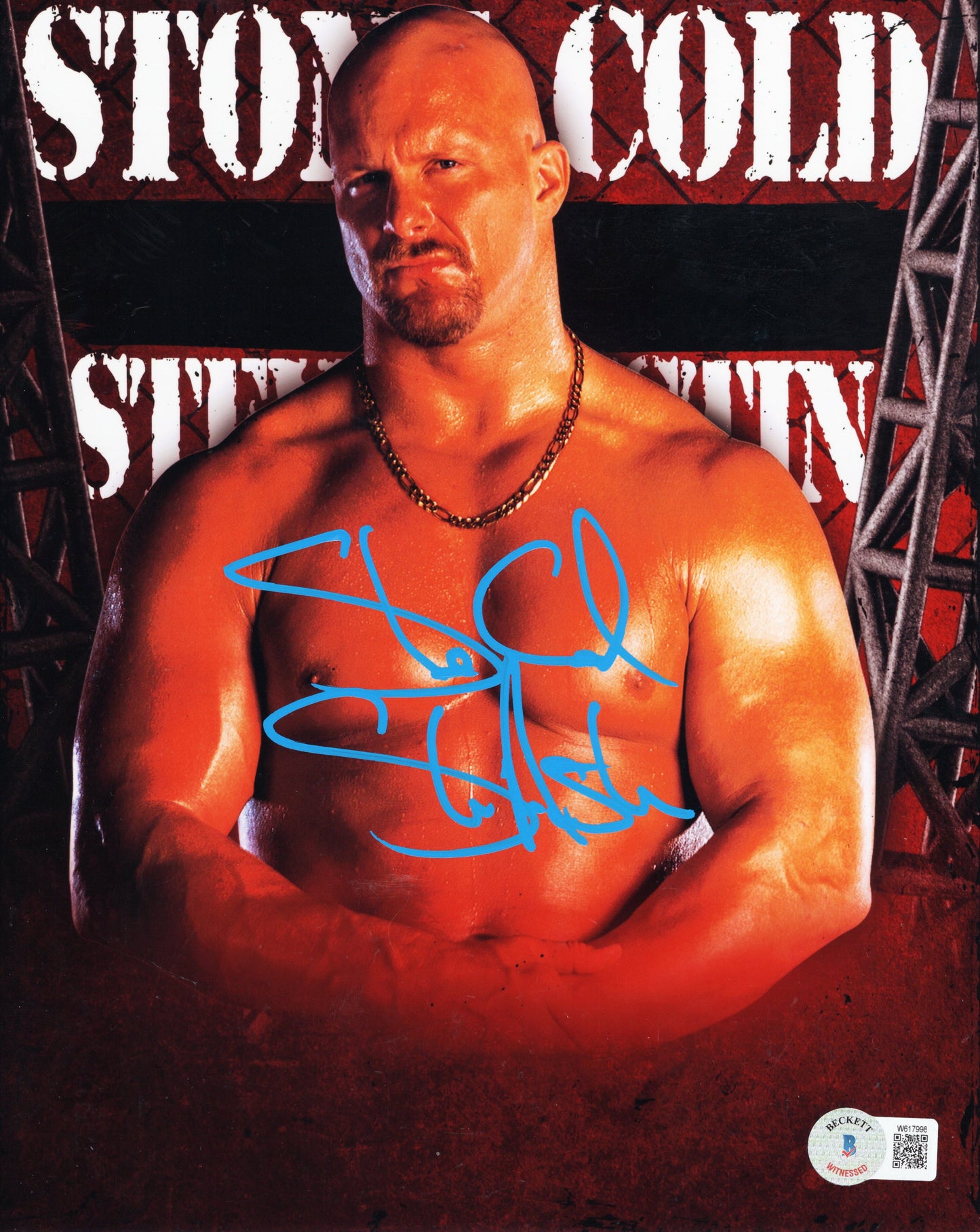 Stone Cold Steve Austin Funhouse metallic 8x10 WWE photo signed autographed beckett COA