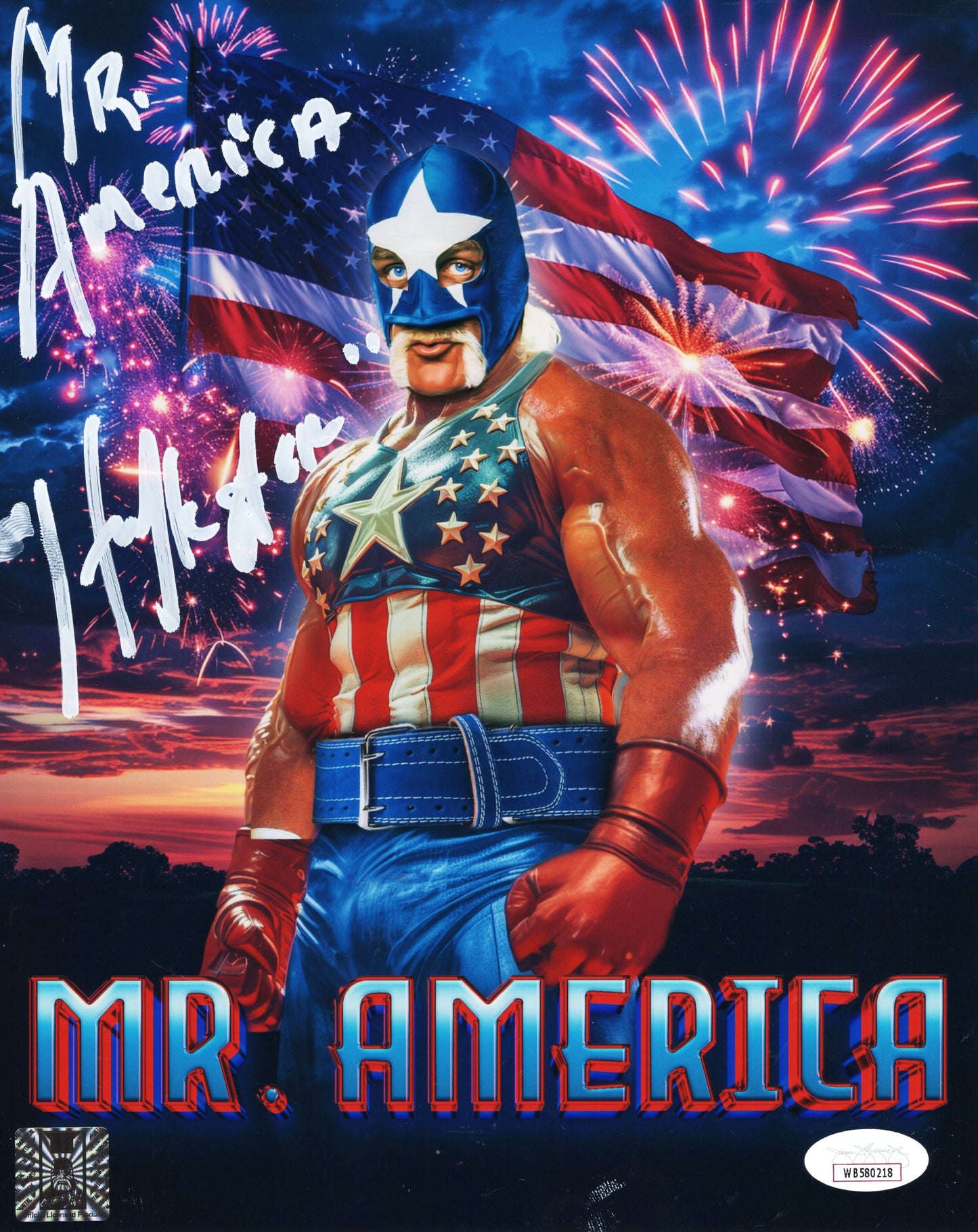 Mr. America (Hulk Hogan) metallic 8x10 photo Beach Shop JSA COA signed autographed WWE