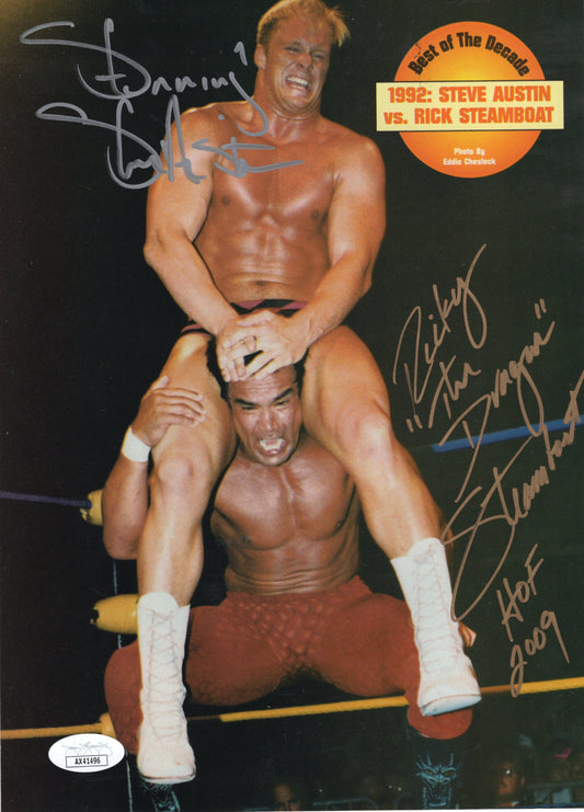 Stunning Steve Austin Ricky Steamboat (magazine page) signed autographed JSA COA