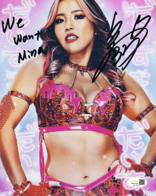 Mina Shirakawa (metallic 8x10 photo) JSA COA METALLIC AEW autographed inscribed