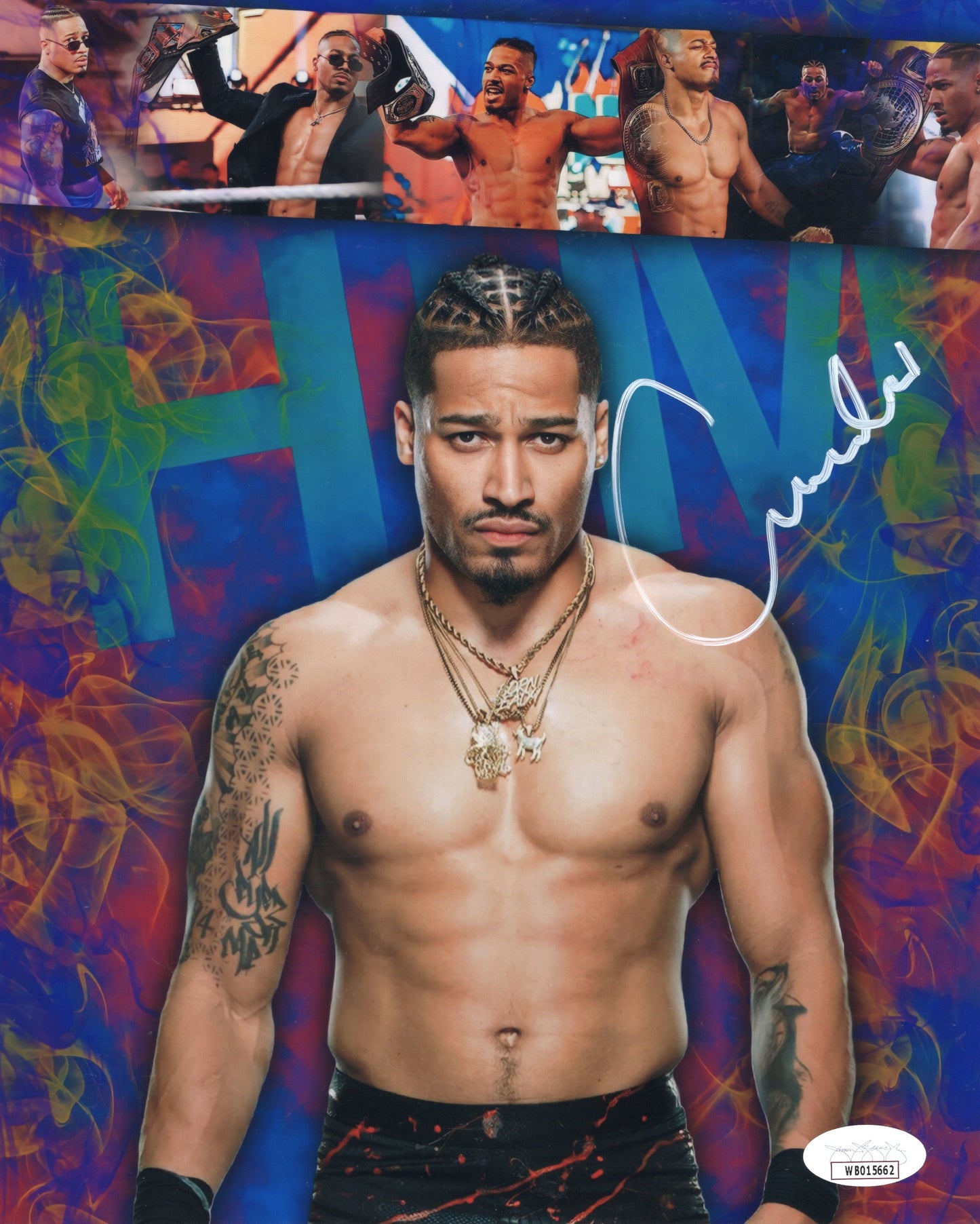 Carmelo Hayes (metallic 8x10) funhouse WWE JSA COA photo signed auto autographed