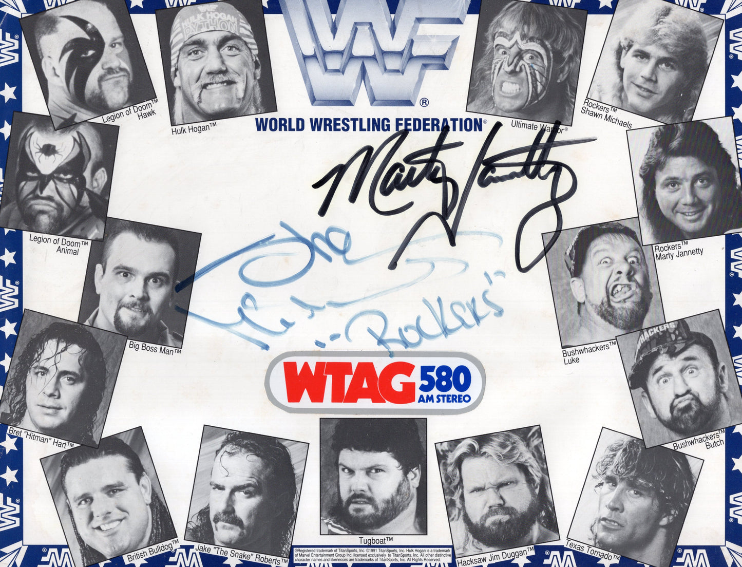 The Rockers Marty Jannetty Shawn Michaels 8.5x11 WTAG Placemat signed autographed