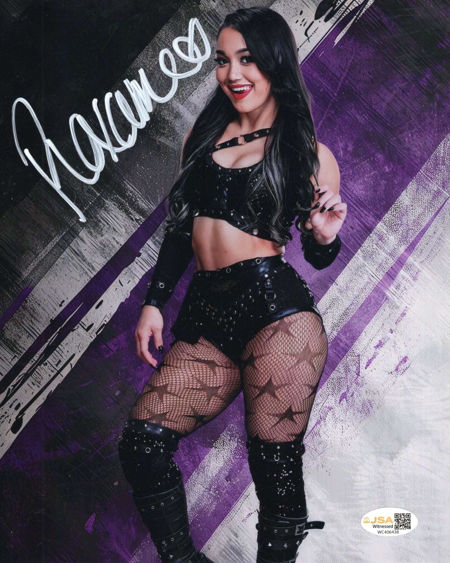 Roxanne Perez (metallic 8x10) FUNHOUSE JSA certed NXT WWE photo signed autographed