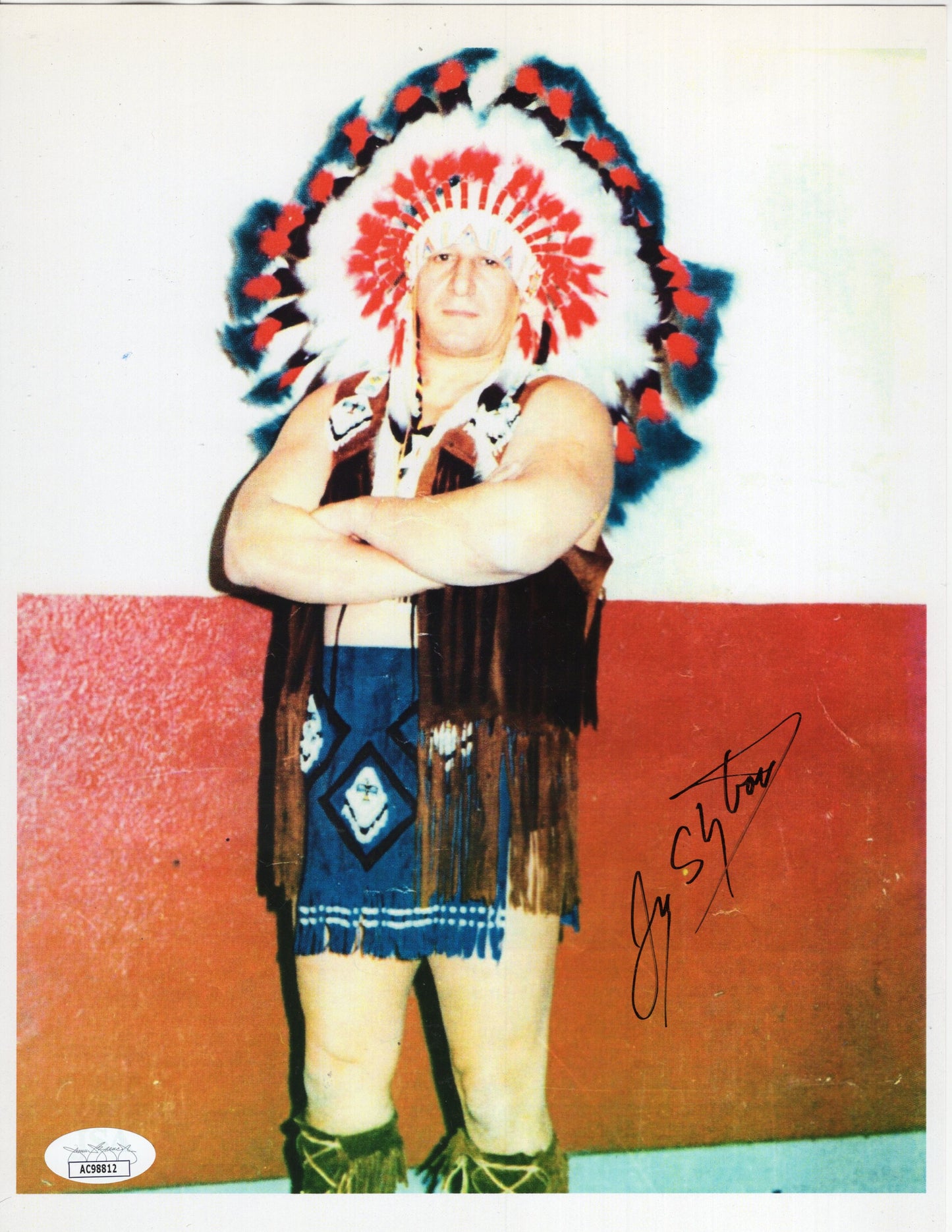 Cheif Jay Strongbow JSA COA WWF  8.5x11 photo signed autographed