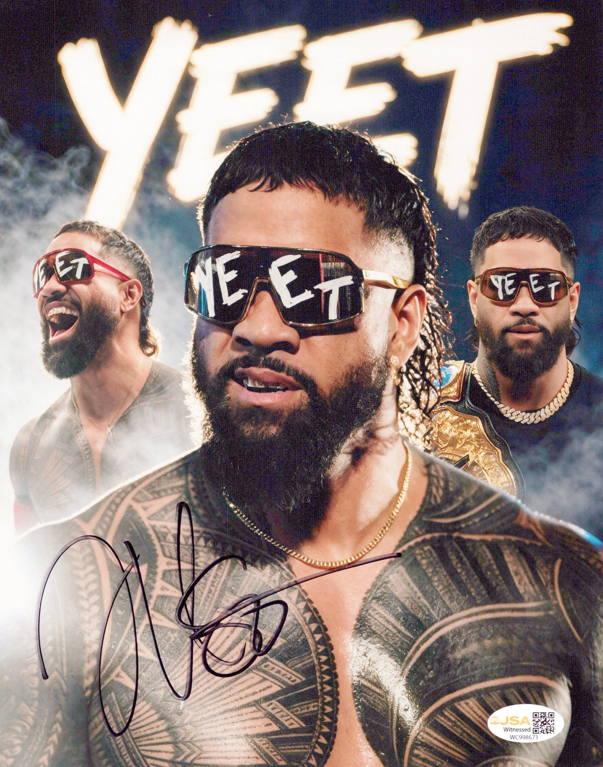 Jey Uso (metallic 8x10 photo) JSA COA FUNHOUSE METALLIC WWE autographed