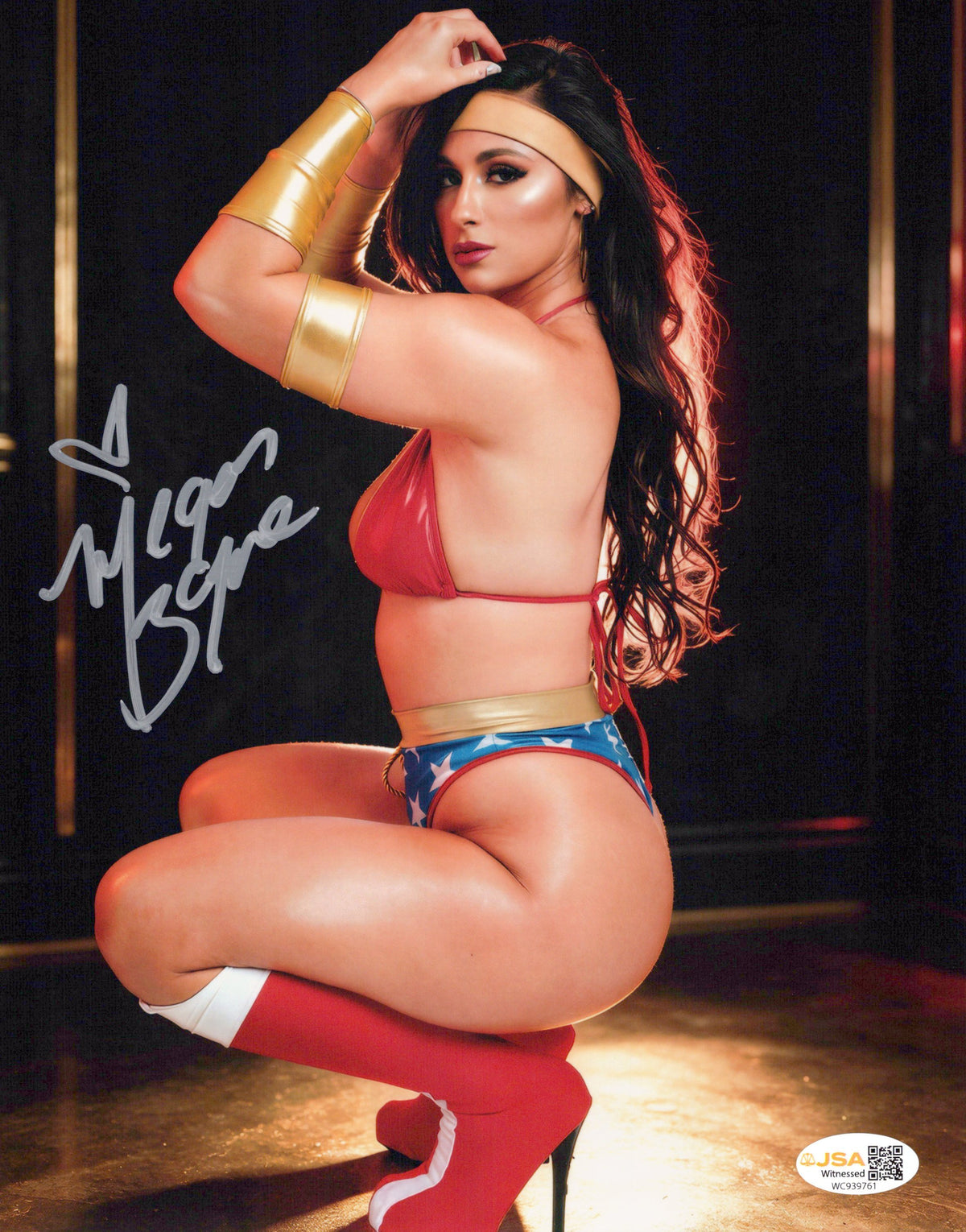 Megan Bayne (metallic 8x10 photo) FUNHOUSE JSA COA AEW autographed