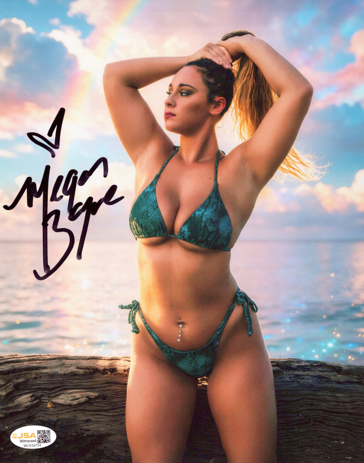 Megan Bayne (metallic 8x10 photo) FUNHOUSE JSA COA AEW autographed