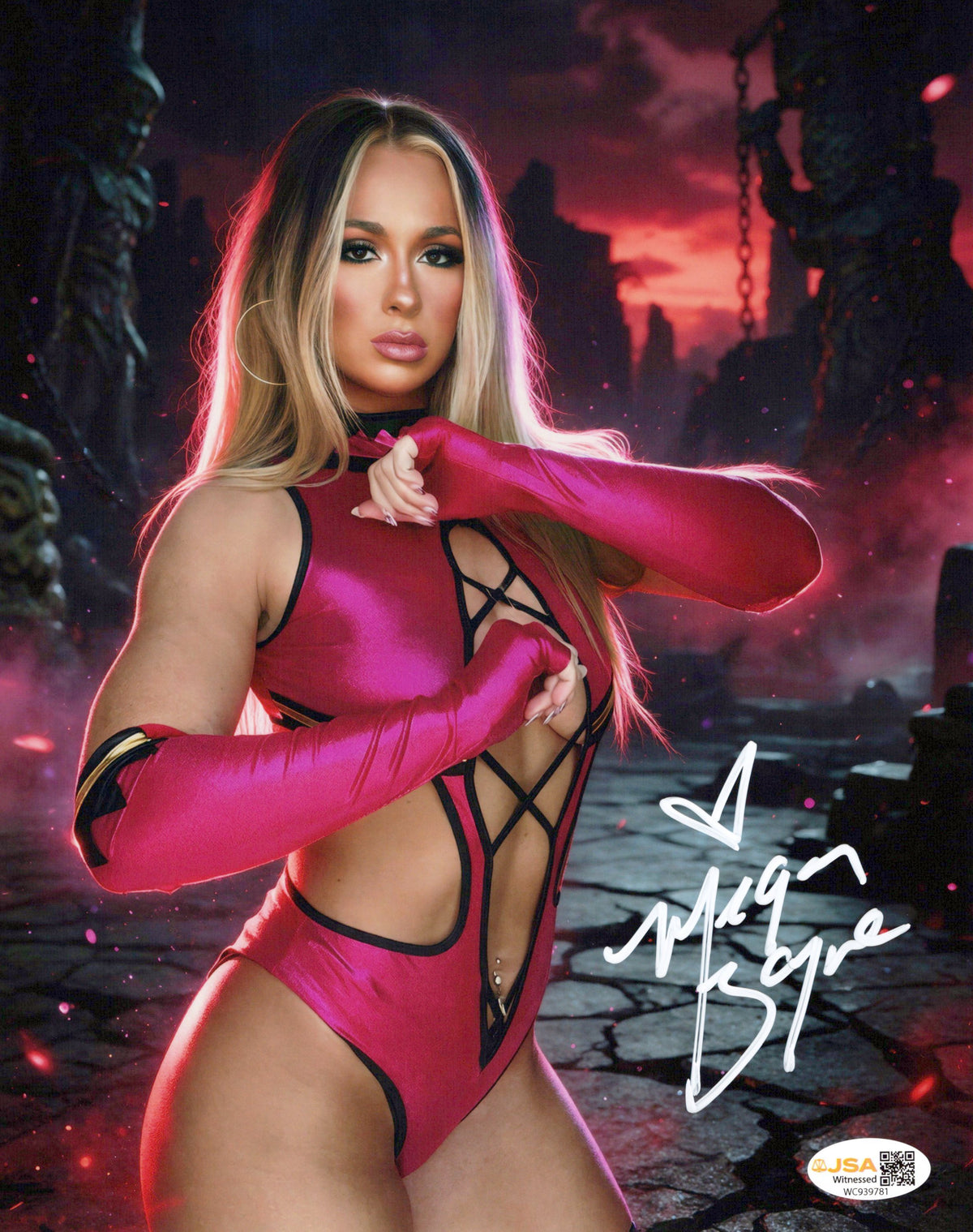 Megan Bayne (metallic 8x10 photo) FUNHOUSE JSA COA AEW autographed