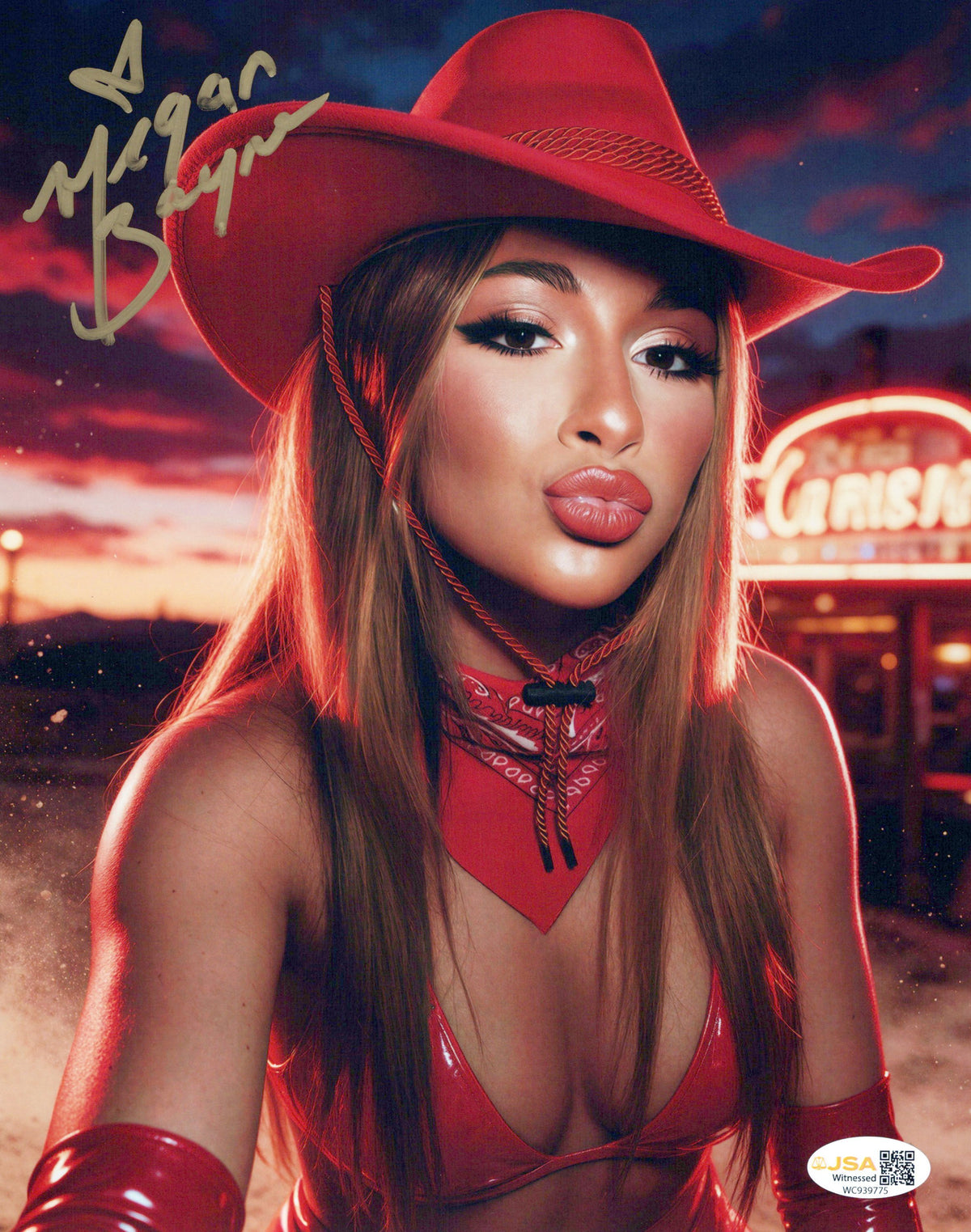 Megan Bayne (metallic 8x10 photo) FUNHOUSE JSA COA AEW autographed