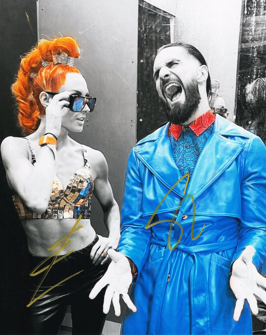 Seth Rollins Becky Lynch funhouse metallic 8x10 - WWE photo signed auto autographed