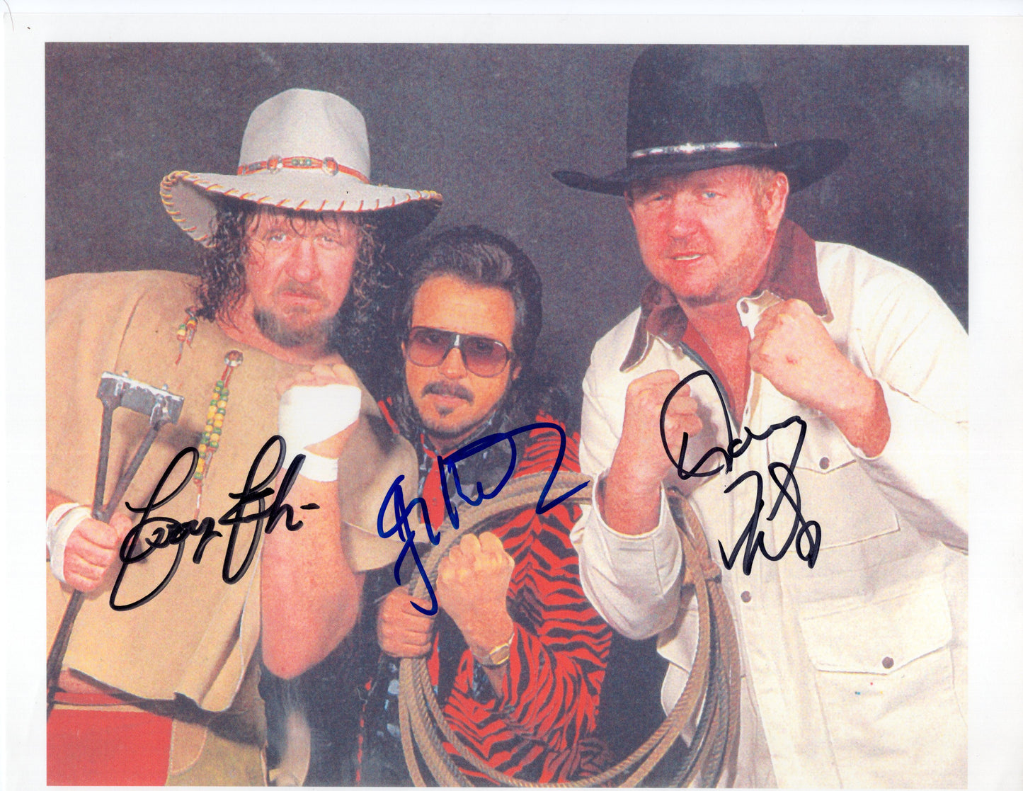 Terry Funk Jimmy Hart Dory Funk Jr RARE WWF 8.5x11 photo signed autographed