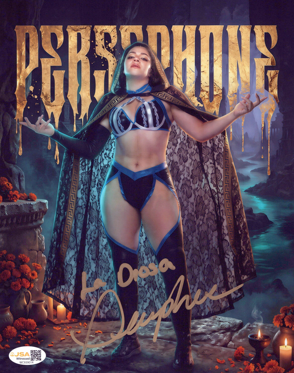 Persephanie (metallic 8x10 photo) FUNHOUSE JSA COA AEW autographed inscribed