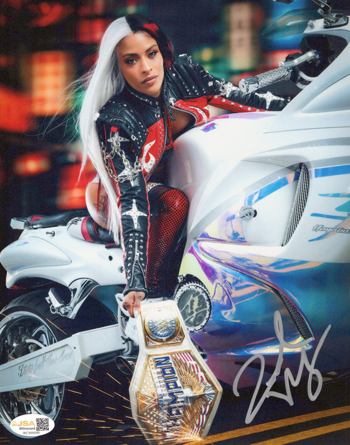 Zelina Vega Xenia Thea Trinidad (metallic 8x10 photo) JSA COA FUNHOUSE WWE autographed
