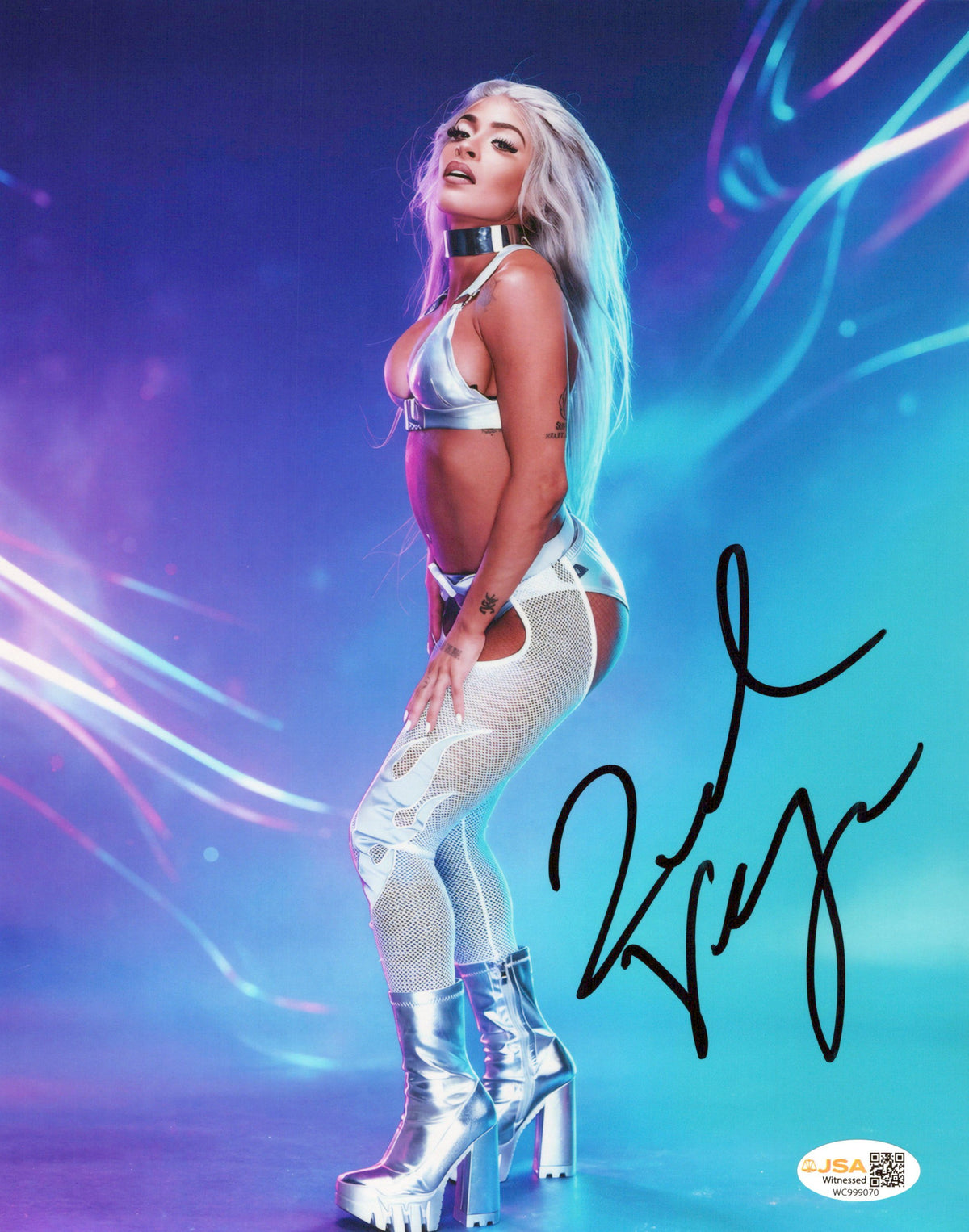 Zelina Vega Xenia Thea Trinidad (metallic 8x10 photo) JSA COA FUNHOUSE WWE autographed