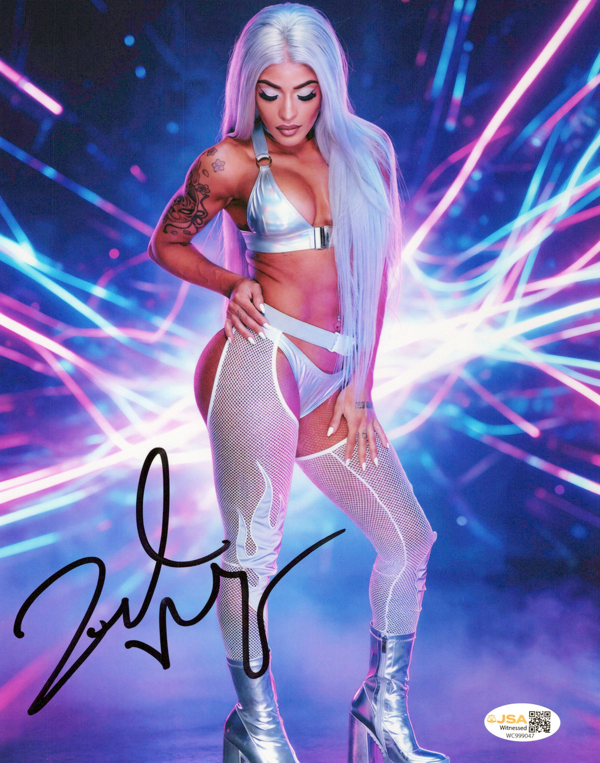 Zelina Vega Xenia Thea Trinidad (metallic 8x10 photo) JSA COA FUNHOUSE WWE autographed
