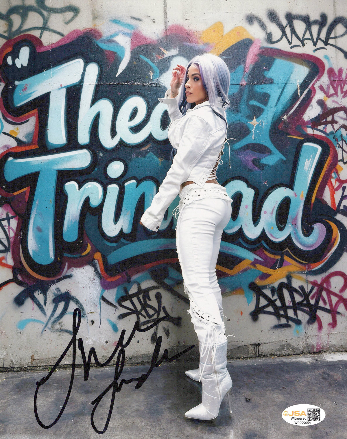Zelina Vega Xenia Thea Trinidad (metallic 8x10 photo) JSA COA FUNHOUSE WWE autographed