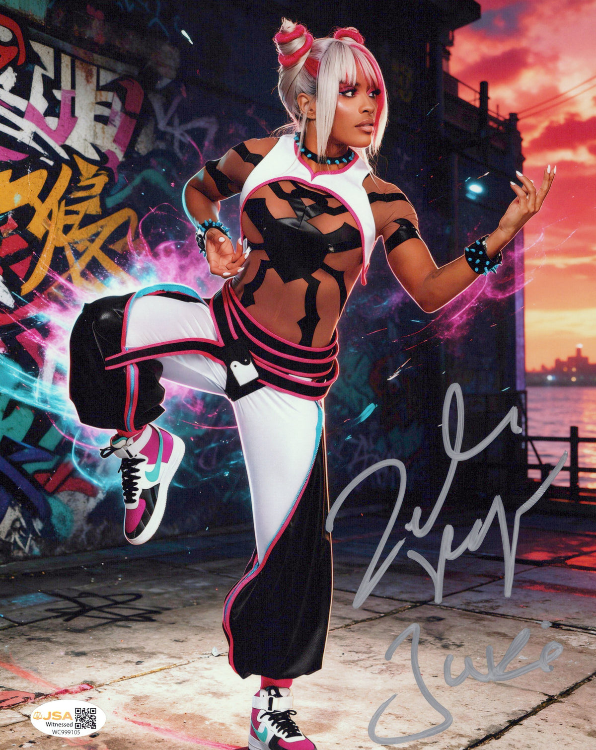 Zelina Vega Xenia Thea Trinidad (metallic 8x10 photo) JSA COA FUNHOUSE WWE autographed