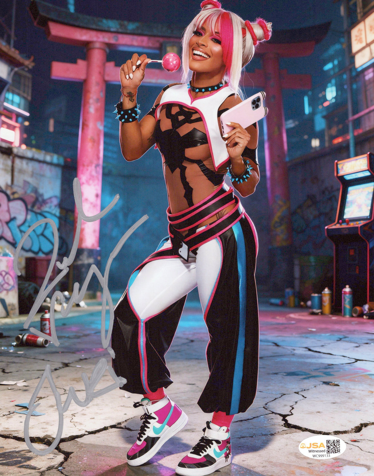 Zelina Vega Xenia Thea Trinidad (metallic 8x10 photo) JSA COA FUNHOUSE WWE autographed