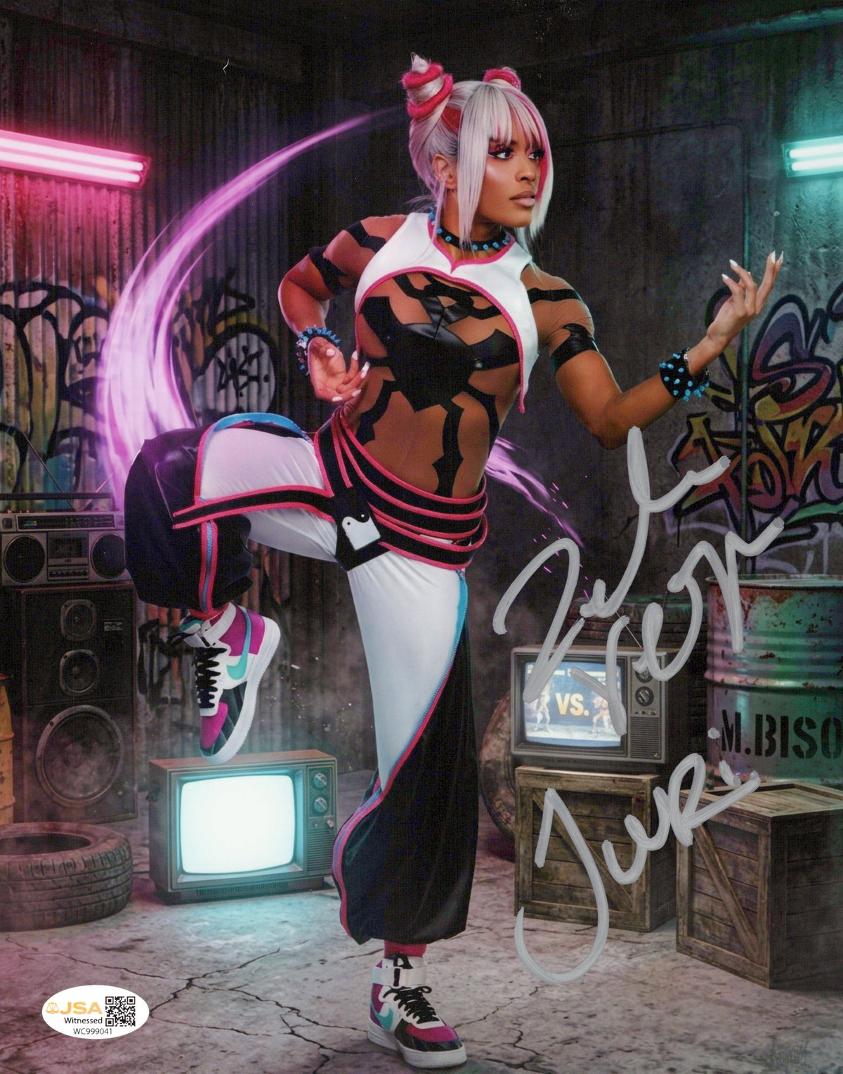 Zelina Vega Xenia Thea Trinidad (metallic 8x10 photo) JSA COA FUNHOUSE WWE autographed