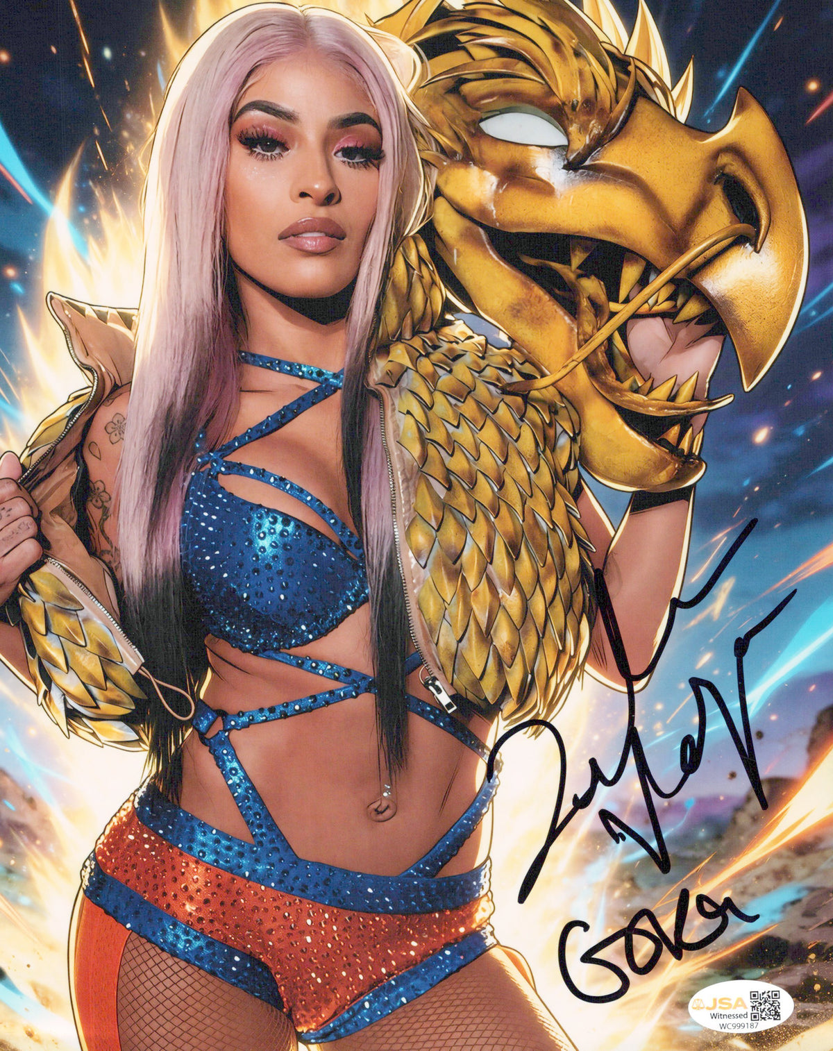 Zelina Vega Xenia Thea Trinidad (metallic 8x10 photo) JSA COA FUNHOUSE WWE autographed
