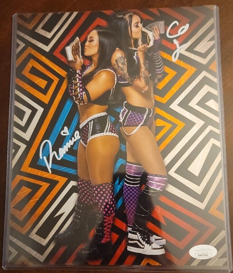 Roxanne Perez & Cora Jade (metallic 8x10) JSA  WWE NXT  signed autographed